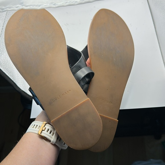 Cole Haan Black Leather Sandals with Gold Buckle - Picture 3 of 4